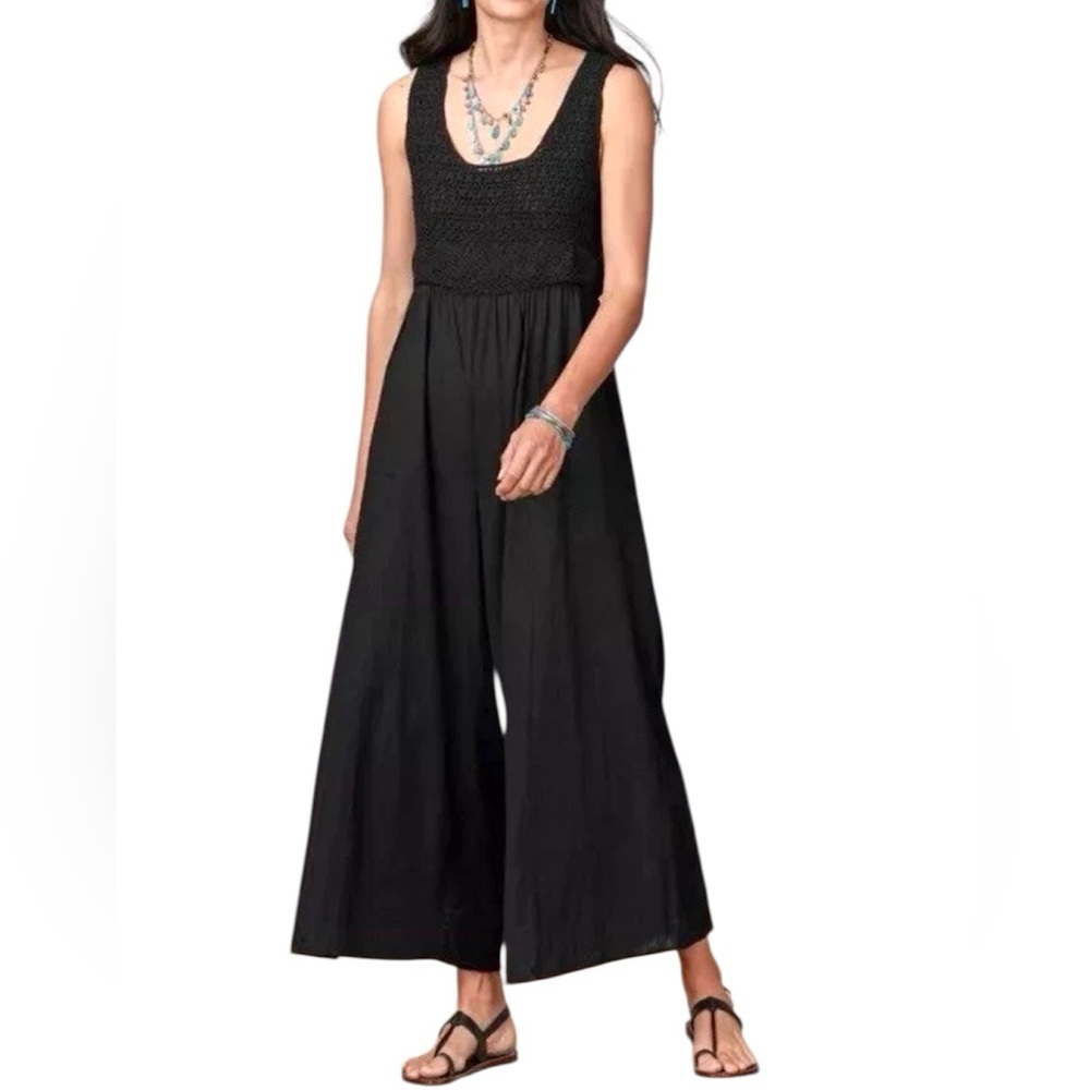 Sundance Talisman Rialto Crochet Bodice Wide Leg Jumpsuit Black Women’s Medium